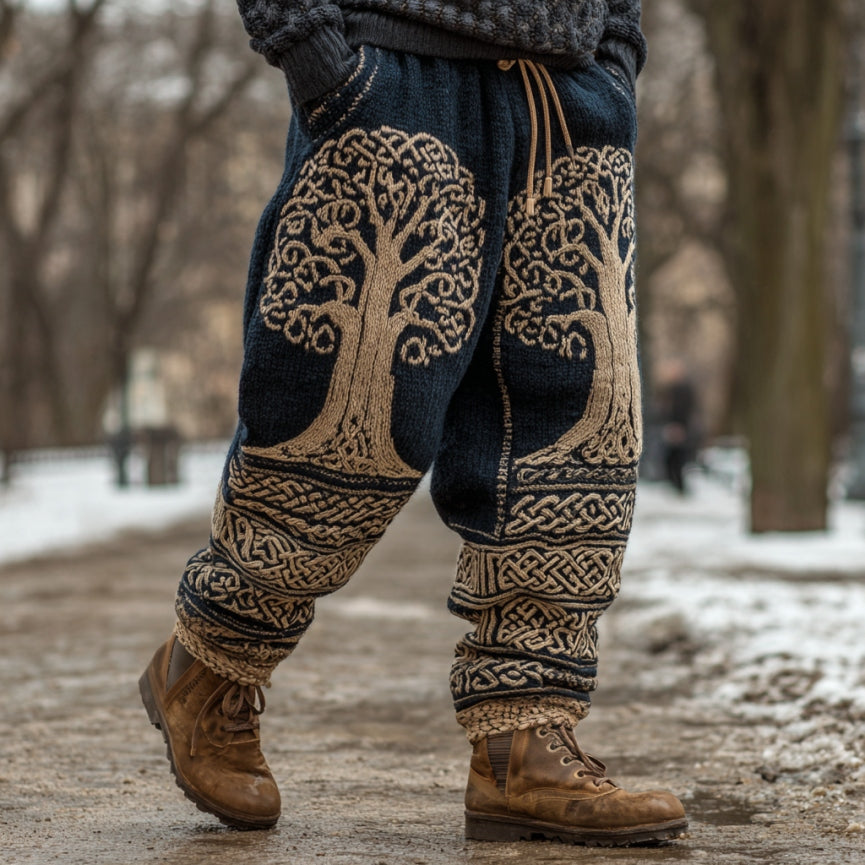Men's Viking Tribal Celtic Knot World Tree Art Cozy Knit Pants artswardrobe