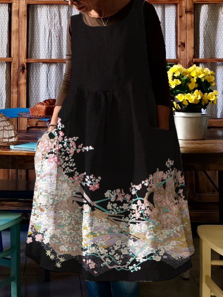 Plum Blossom Japanese Traditional Pattern Inspired Pinafore Dress