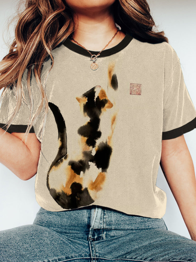 Funny Cat Print Women's Short Sleeve T-Shirt elevenforest