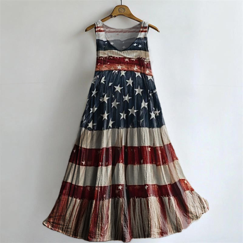 Women's Star Flag Color Matching Pattern Art Print Round Neck Sleevele