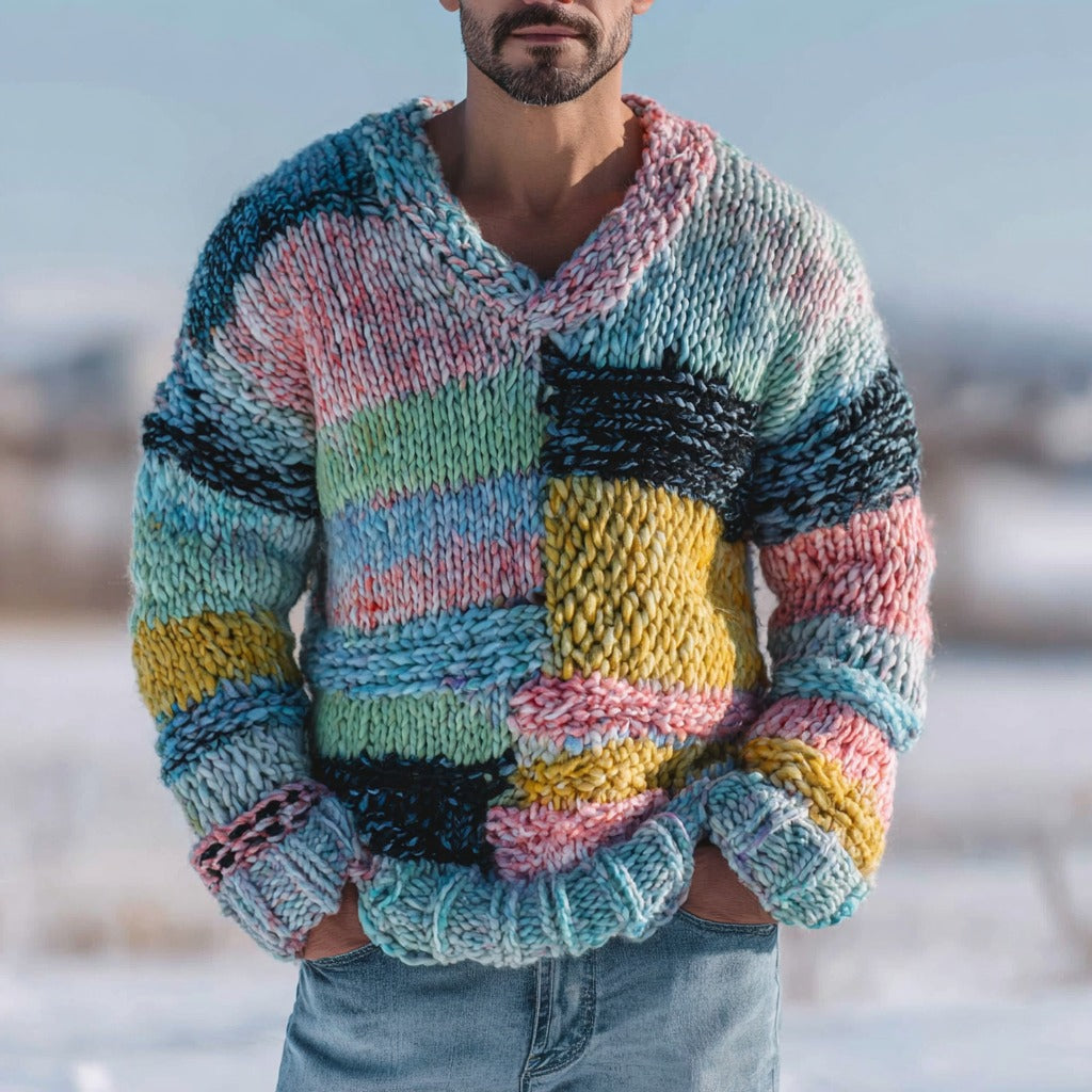 Men's Fair Isle Geometric Color Jacquard Warm V-neck Sweater artswardrobe