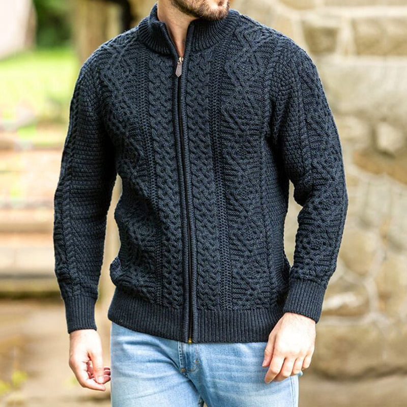 Men's Clan Fisherman Full Zip Aran Sweater Cardigan elevenforest