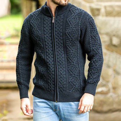 Men's Clan Fisherman Full Zip Aran Sweater Cardigan elevenforest