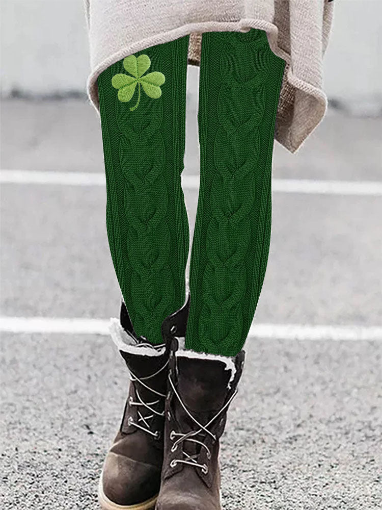 Shamrock Embroidered  Jacquard Cozy Leggings elevenforest
