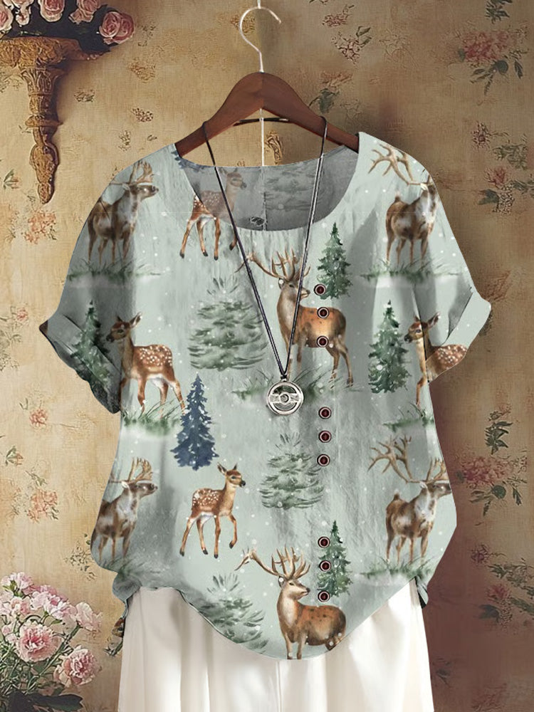 Comstylish Women's Retro Forest Animal Print Shirt