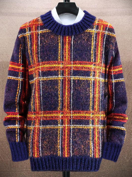 Vintage English Plaid Pattern Men's Knit Sweater elevenforest