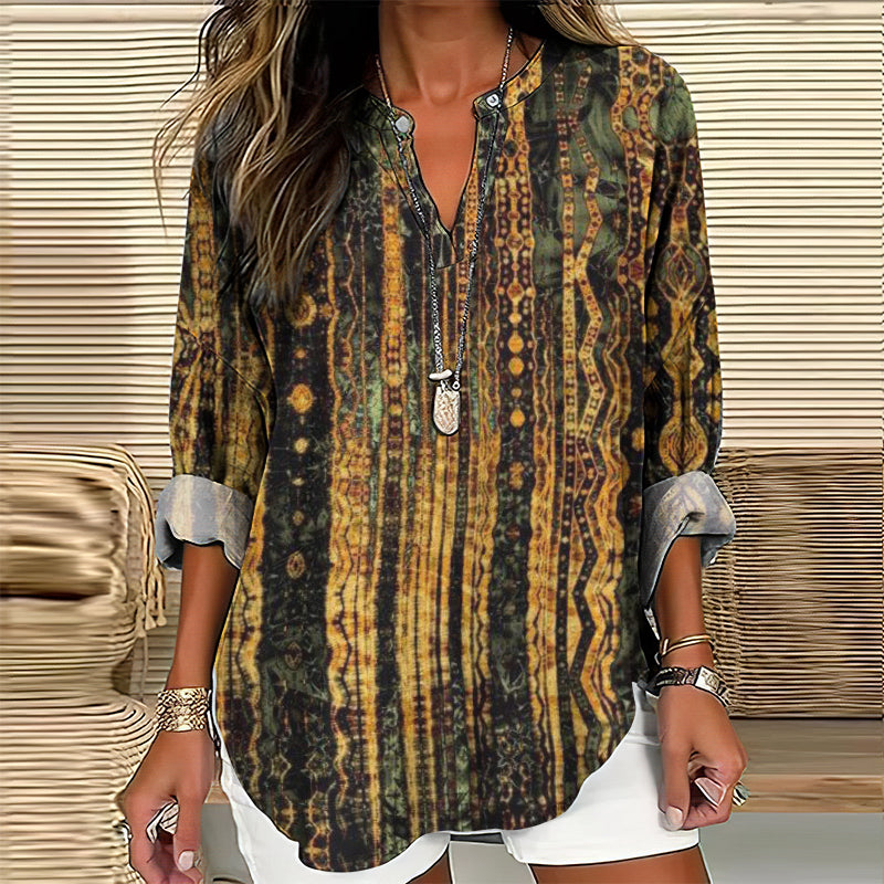 Comstylish Vintage Gilt Geometric V-Neck Shirt