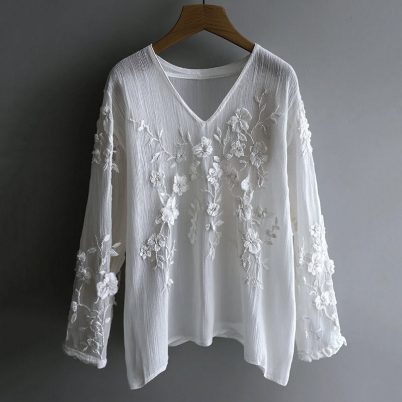 Vintage Floral Lace Embroidered Comfy Long Sleeve Tunic artswardrobe