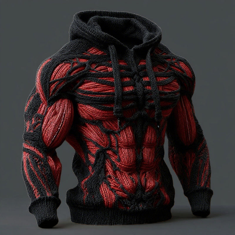 Line Art Men's Knitted Warm Hooded Sweater artswardrobe