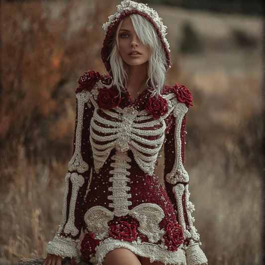 Comstylish Halloween Skeleton And Crimson Rose Glitter Dress