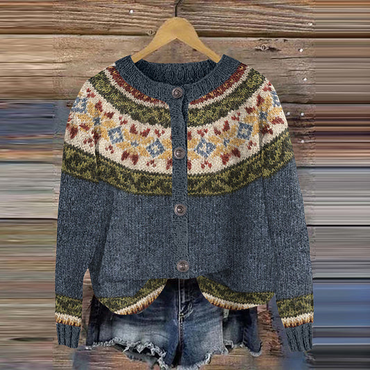 Retro Geometric Knitted Button Down Cozy Sweater elevenforest