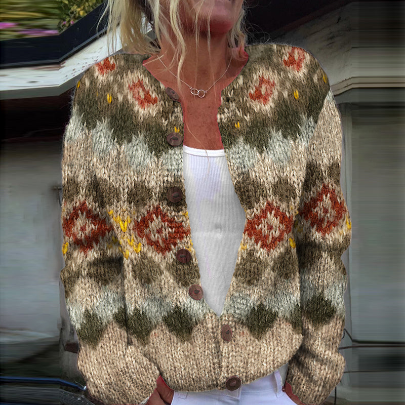 Vintage Geometric Ethnic Print Knitted Cardigan elevenforest