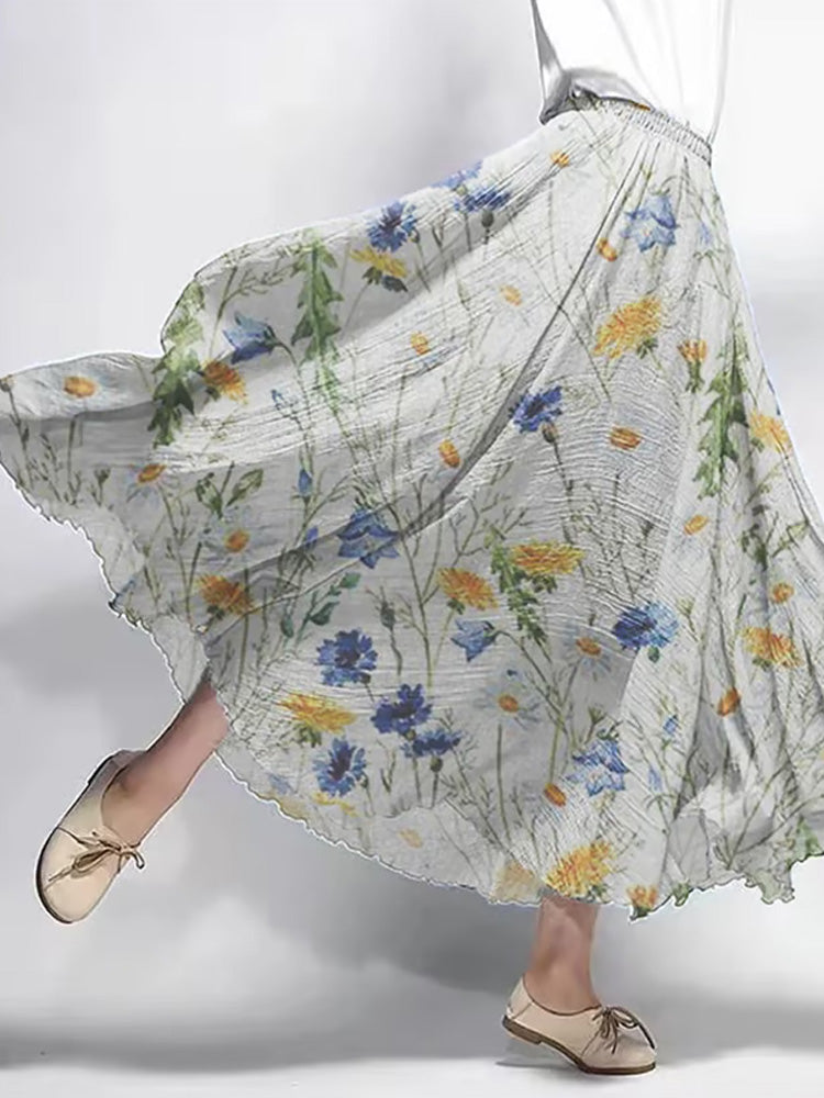 Women's Vintage Botanical Floral Print Skirt artswardrobe