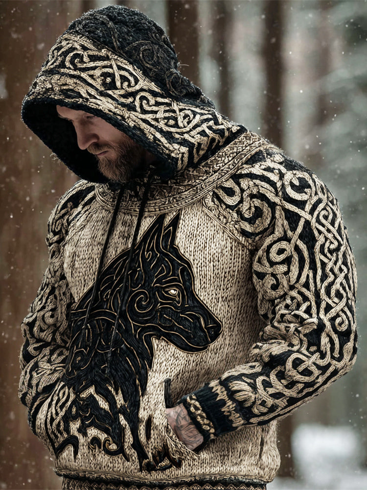 Celtic Mythology Hellhound Men's Hooded Knit Sweater artswardrobe