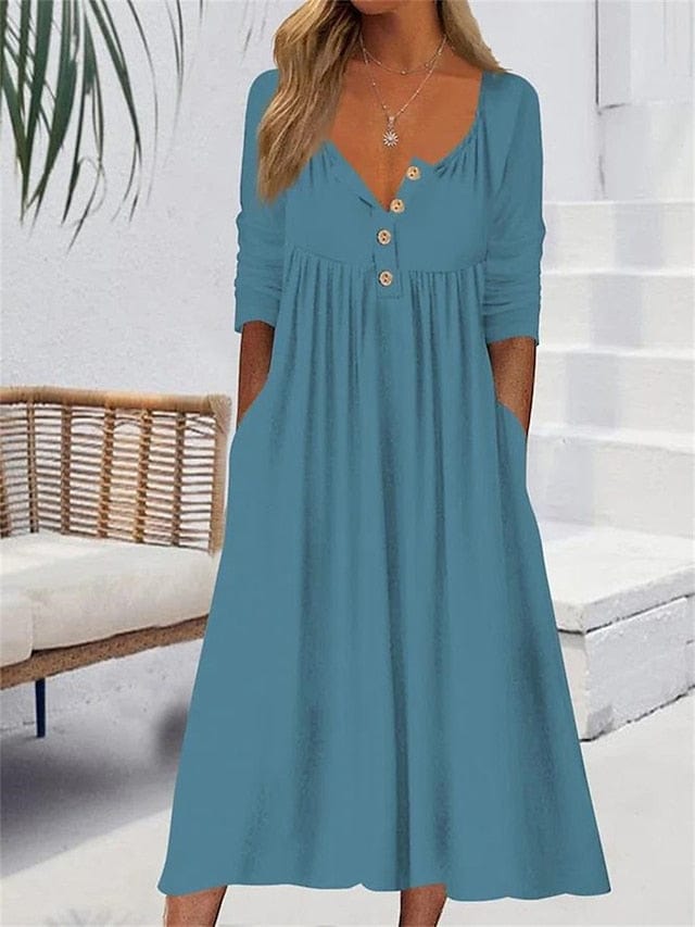 ER | Abito midi con scollo a V e tasca increspata per donna