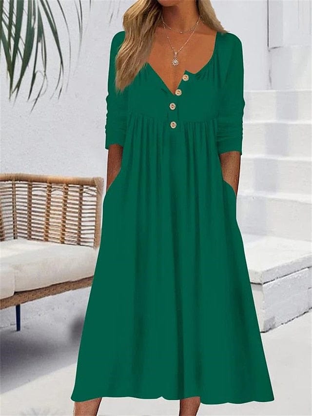 ER | Abito midi con scollo a V e tasca increspata per donna
