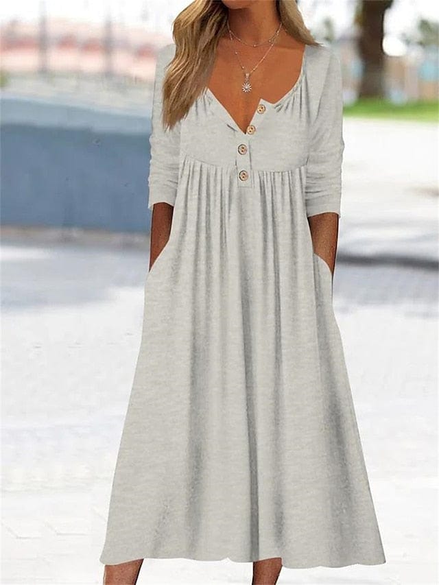 ER | Abito midi con scollo a V e tasca increspata per donna
