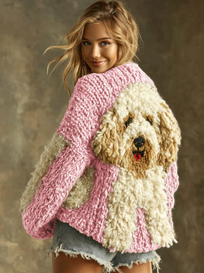 Vintage Fluffy Cute Dogs Felt Cozy Knit Sweater elevenforest