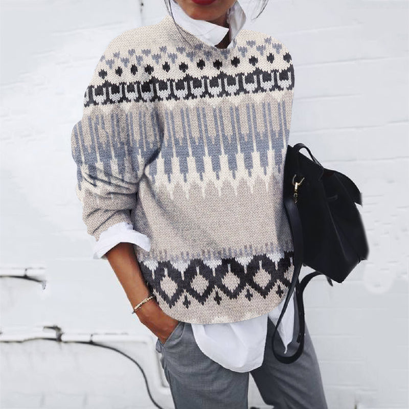 Maglione in cotone con bordo Fair Isle bicolore