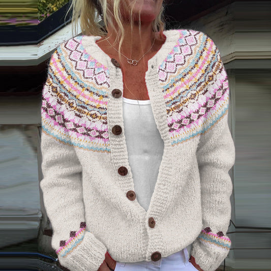 Vintage Fairman Island Purple Floral Art Pattern Cozy Sweater elevenforest