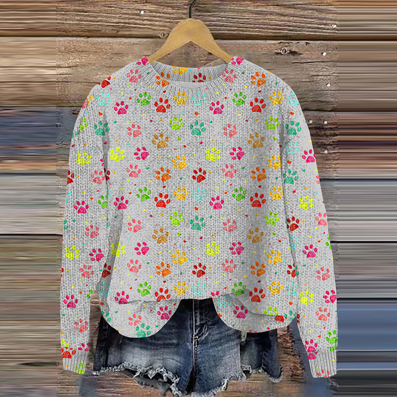 Comstylish Dog Paw Print Knitted Pullover Sweater