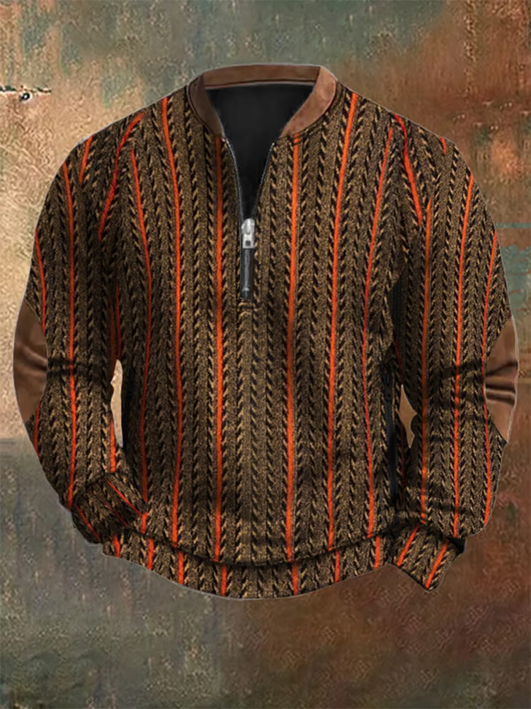 Men's Vintage Textured Zipper Neck Knit Sweatshirt elevenforest