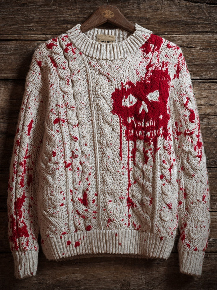 Men's Vintage Bloody Skull Pattern Cozy Knit Sweater artswardrobe
