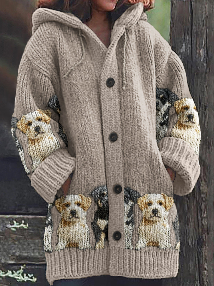 Comstylish Vintage Cute Dogs Art Print Cozy Button Sweater
