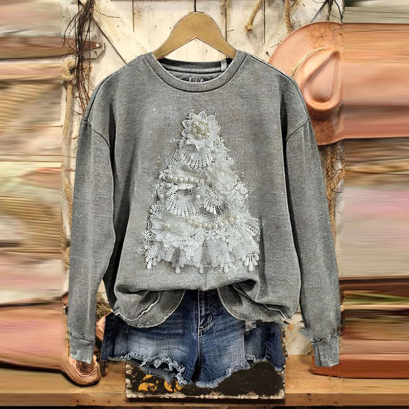 Comstylish Christmas Lace Print Casual Sweatshirt