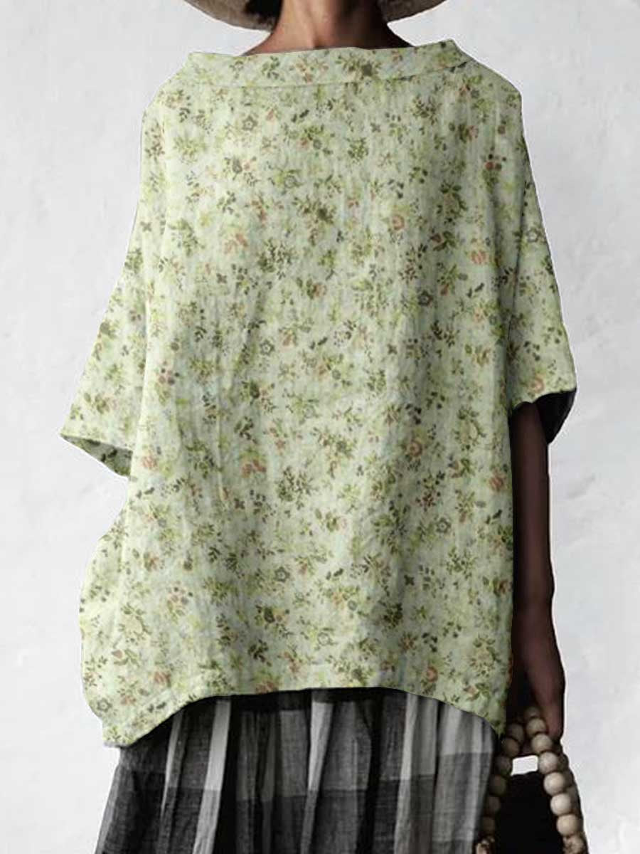 Women's Classic Floral Cotton and Linen Top