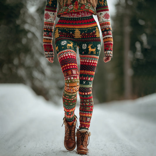 Women's Christmas Elements Fairman Island Print Sports Stretch Leggings artswardrobe