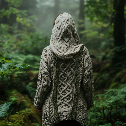 Women's Celtic Knot Retro Cozy Chunky Knit Hooded Cardigan elevenforest