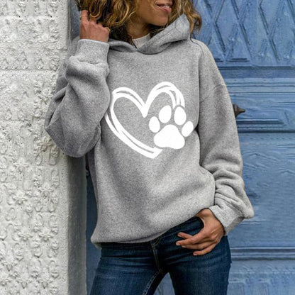 Comstylish Love Dog Paw Print Long Sleeve Hoodie