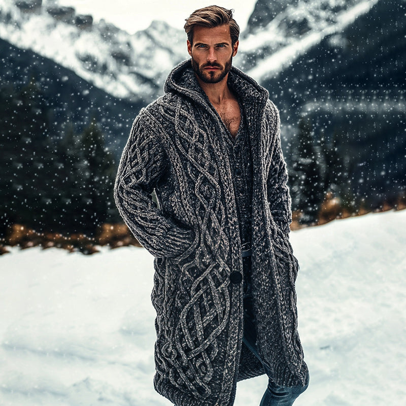 Men's Viking Complex Celtic Knot Pocket Mid-length Cardigan Sweater elevenforest