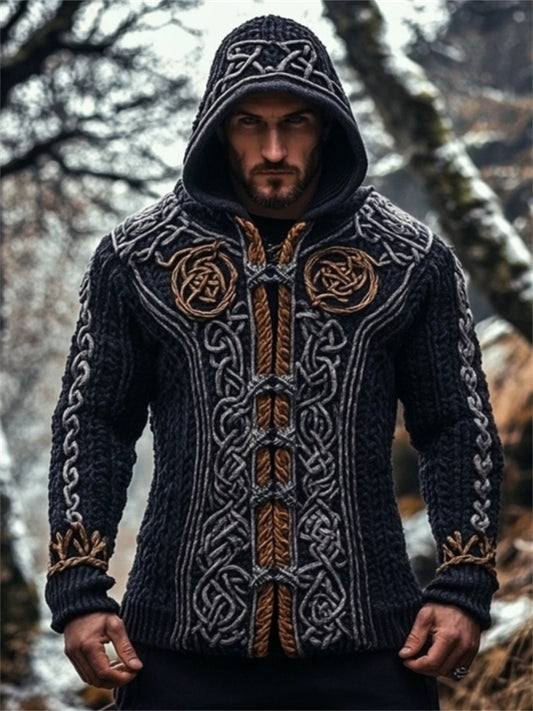 Men's Viking Medieval Celtic Cozy Chunky Hooded Cardigan elevenforest