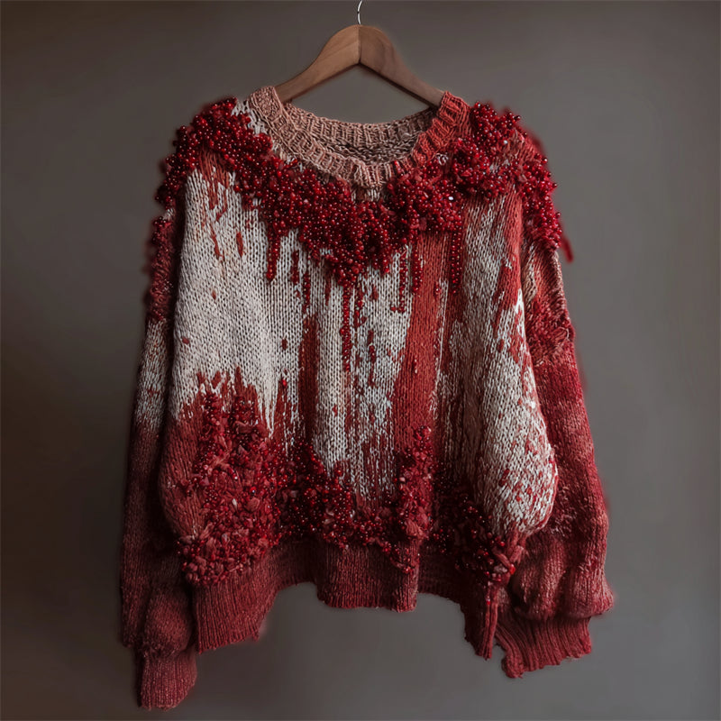 Halloween Night Bloody Beaded Cozy Knit Sweater artswardrobe