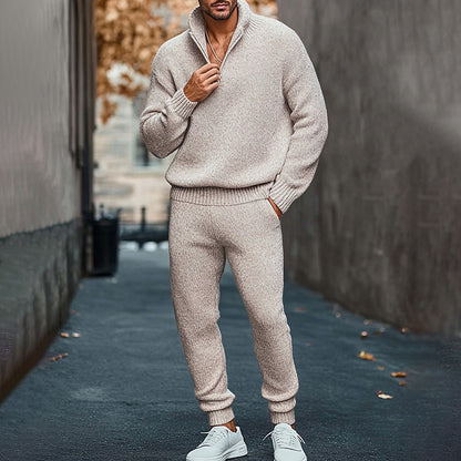 Stylish Wool Half Zipper Sweater And Knitted Pants Two-Piece Set artswardrobe