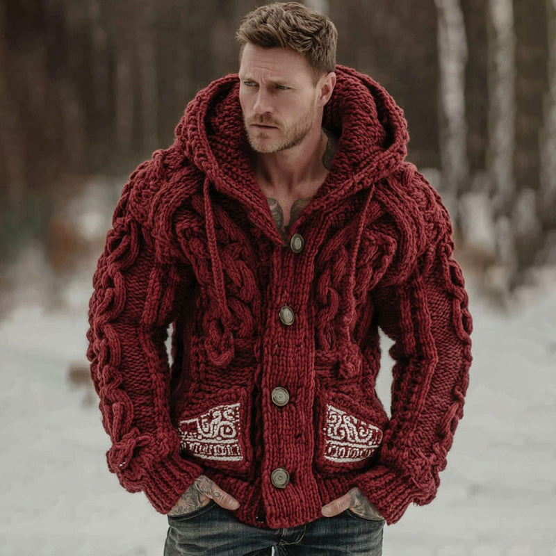 Men's Viking Tribal Art Jacquard Button Cozy Cardigan Sweater artswardrobe