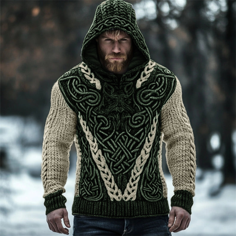 Men's Viking Wolf Inspired Celtic Chunky Hooded Sweater elevenforest