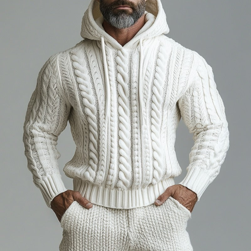 Men'S Vintage Jacquard Knit Chunky Hooded Sweater elevenforest