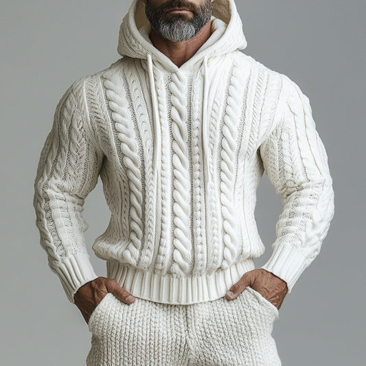 Men'S Vintage Jacquard Knit Chunky Hooded Sweater elevenforest