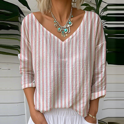 Vintage Stripe Pattern Cozy Linen Shirt artswardrobe