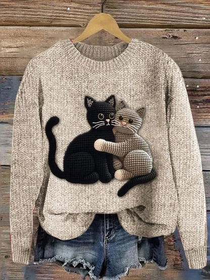 Comstylish Women's Cute Pet Cat Embroidery Printed Sweater