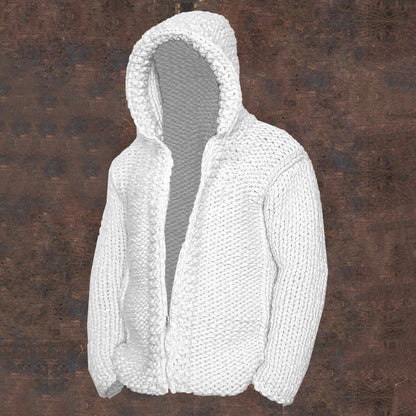 Vintage Cable Knit Basic Zipper Up Hooded Sweater elevenforest