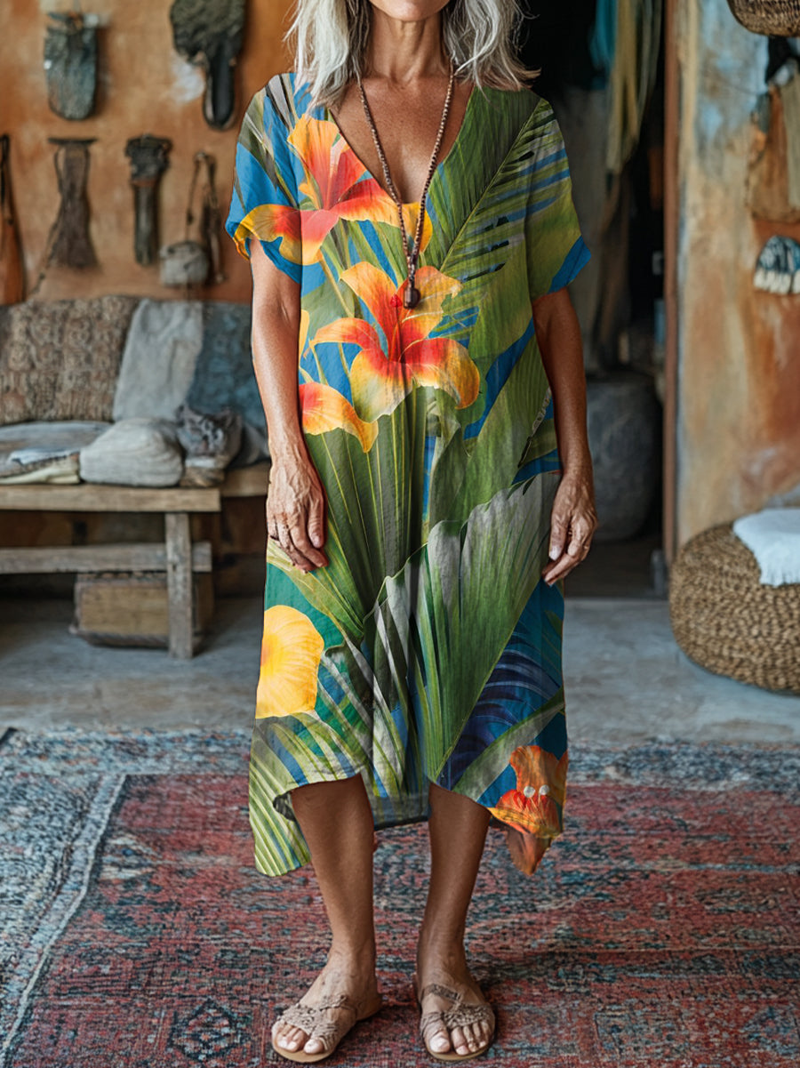 Women's Colorful Hawaii Print Pocket Cotton Dress