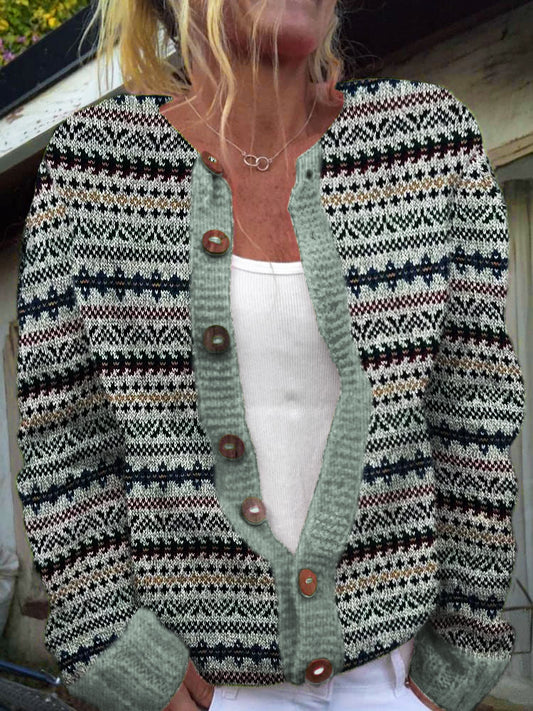Floral Pattern Women's Icelandic Sweater Cardigan elevenforest