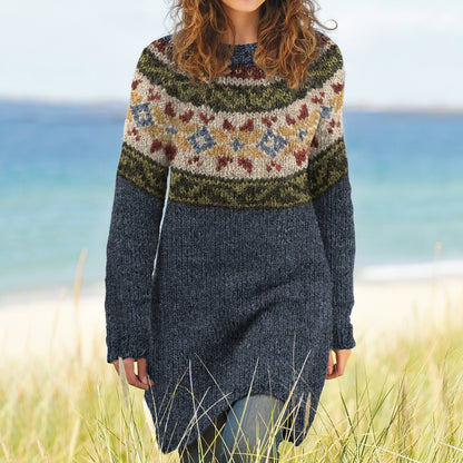 Vintage Fairman Island Tribal Pattern Cozy Sweater Dress elevenforest