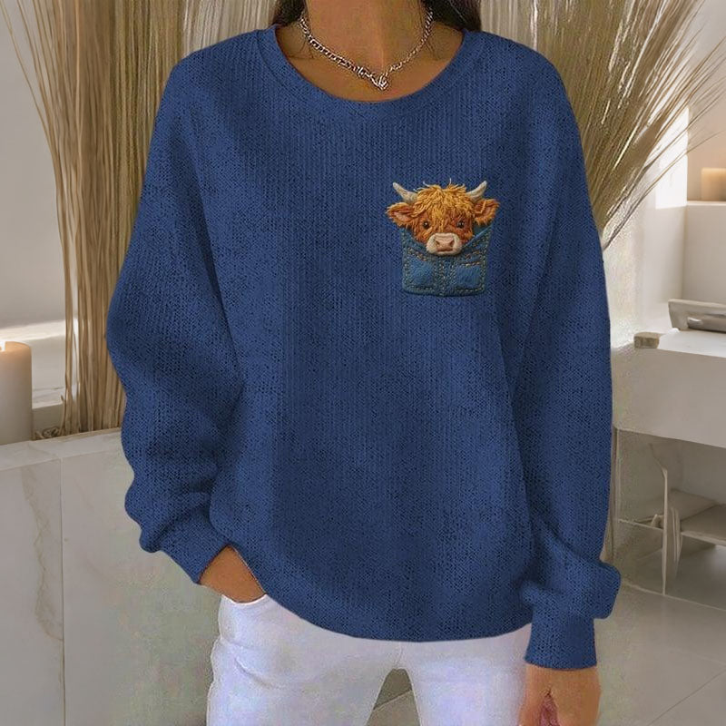 Women's Highland Cow Print Crew Neck Casual Sweatshirt artswardrobe