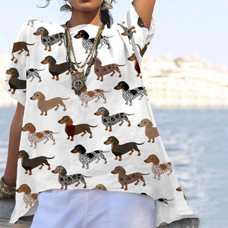 Comstylish Women's Dachshund Print Casual T-Shirt