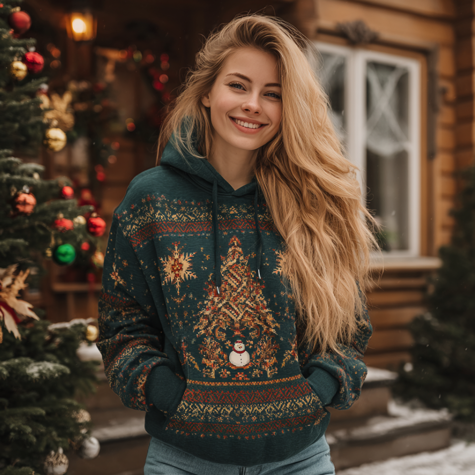 Comstylish Women's Christmas Elements Hooded Sweatshirt